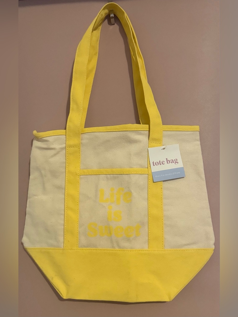 Life Is Sweet Yellow Accent Canvas Tote Bag